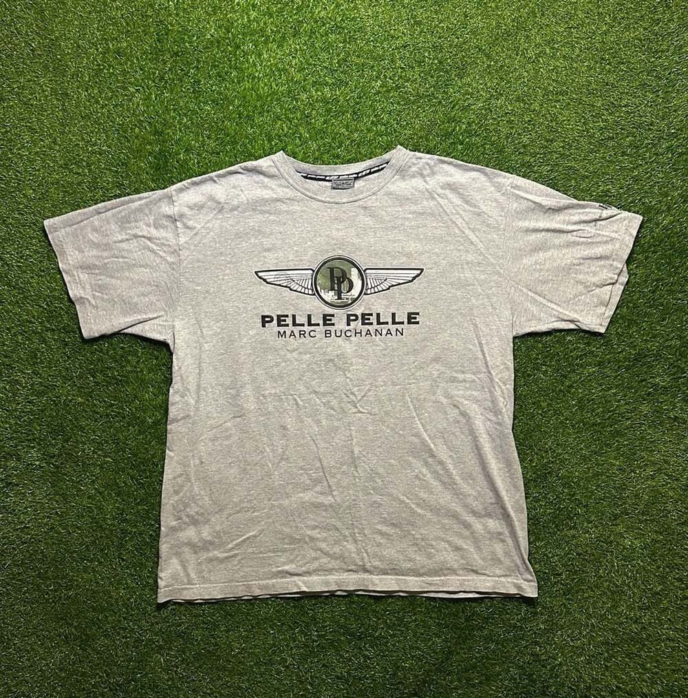 Y2K 2000s Pelle Pelle Marc Buchanan Logo Graphic T-Shirt Gray